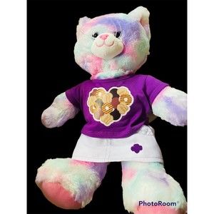 Build a Bear Workshop pastel swirl cat with Girl Scout Cookie Shirt and skirt